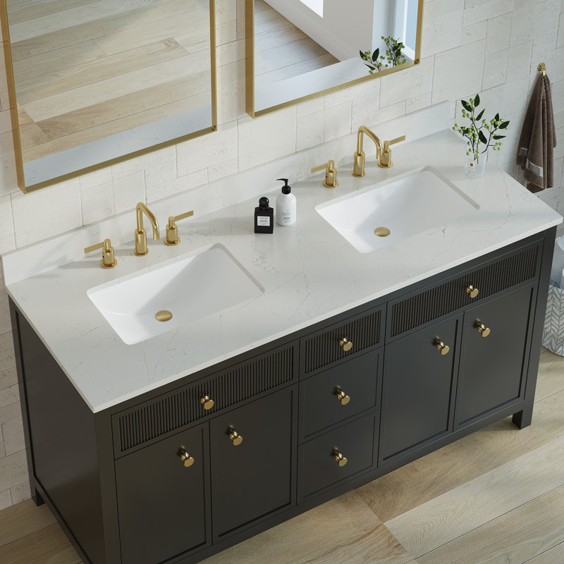 Deluxe Living 61'' Quartz Double Bathroom Vanity Top with Sink | Wayfair